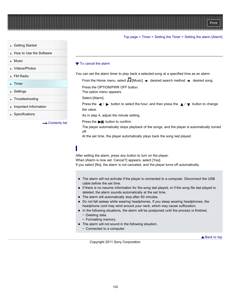 Setting the alarm [alarm, Details | Sony NWZ-E364BLK User Manual | Page 102 / 172