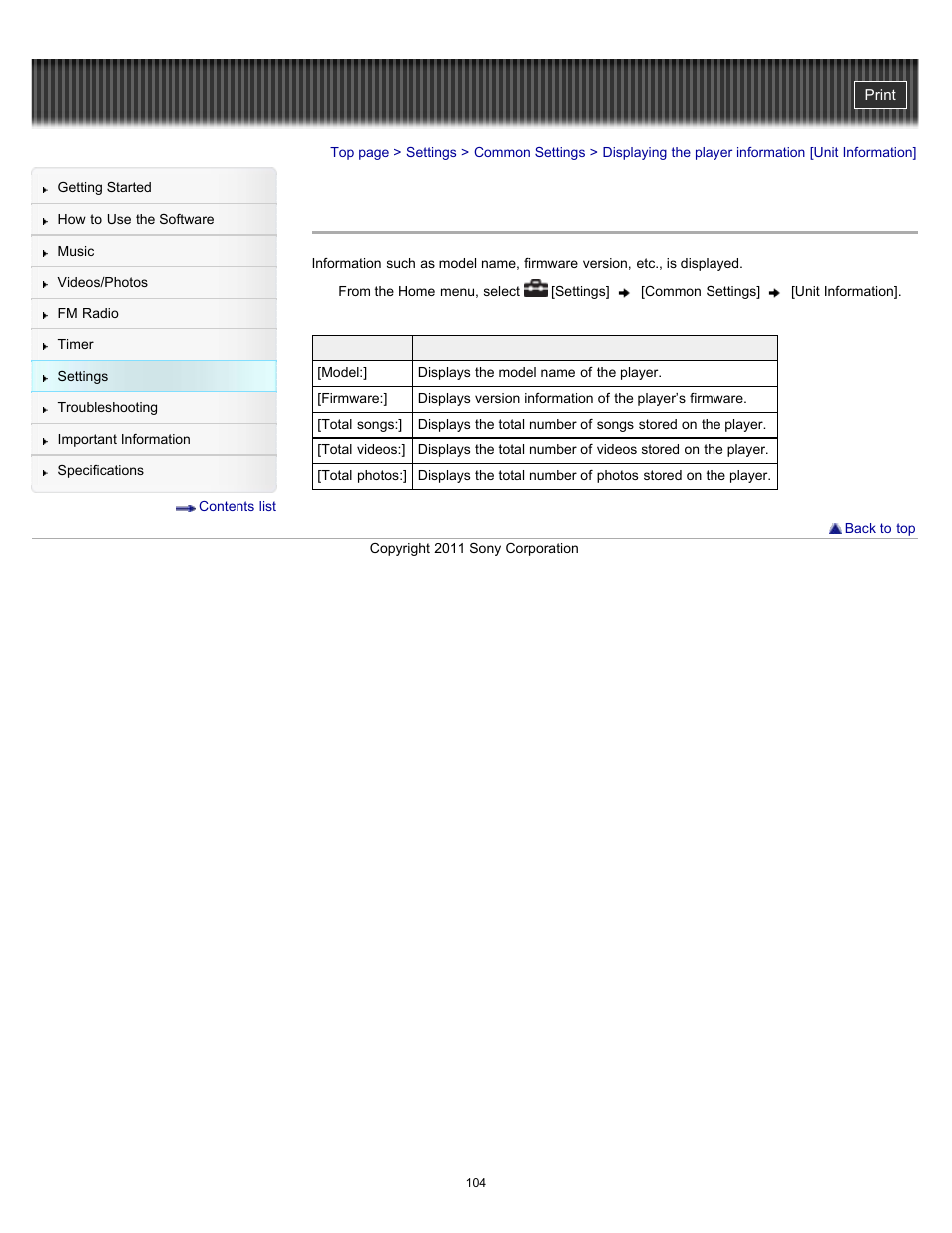 Settings, Details | Sony NWZ-E364BLK User Manual | Page 104 / 172