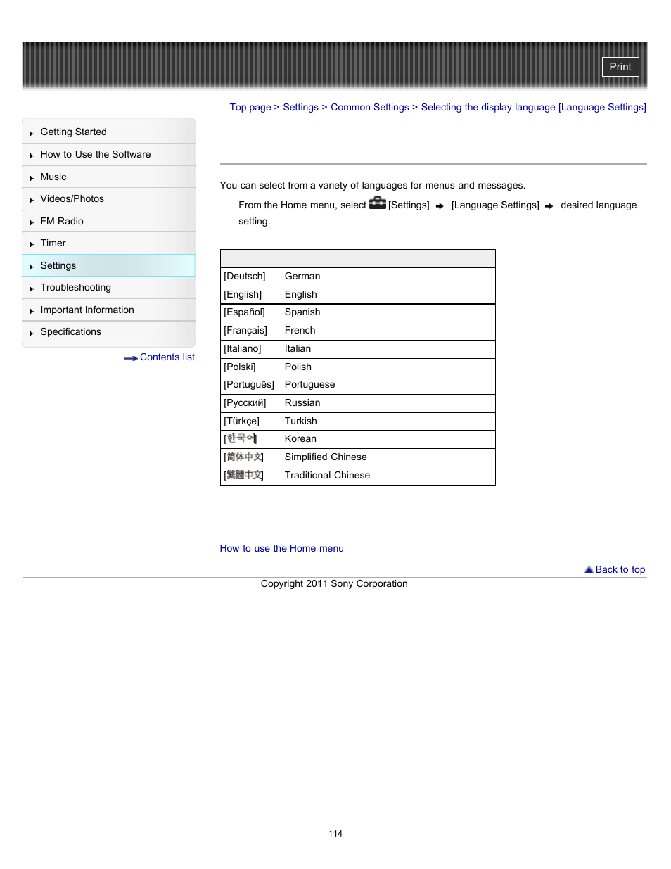 Selecting the display language [language settings | Sony NWZ-E364BLK User Manual | Page 114 / 172