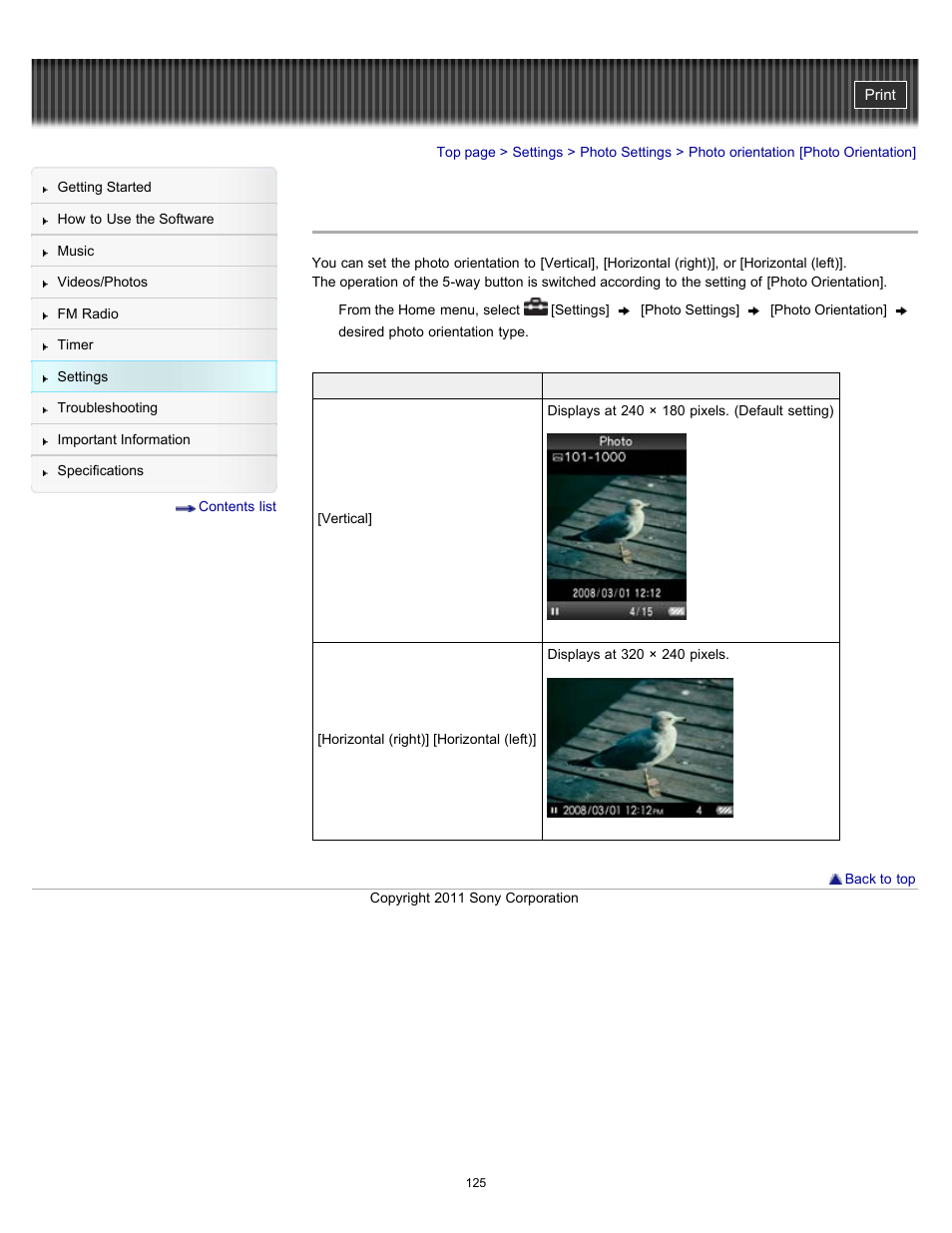 Photo orientation [photo orientation | Sony NWZ-E364BLK User Manual | Page 125 / 172