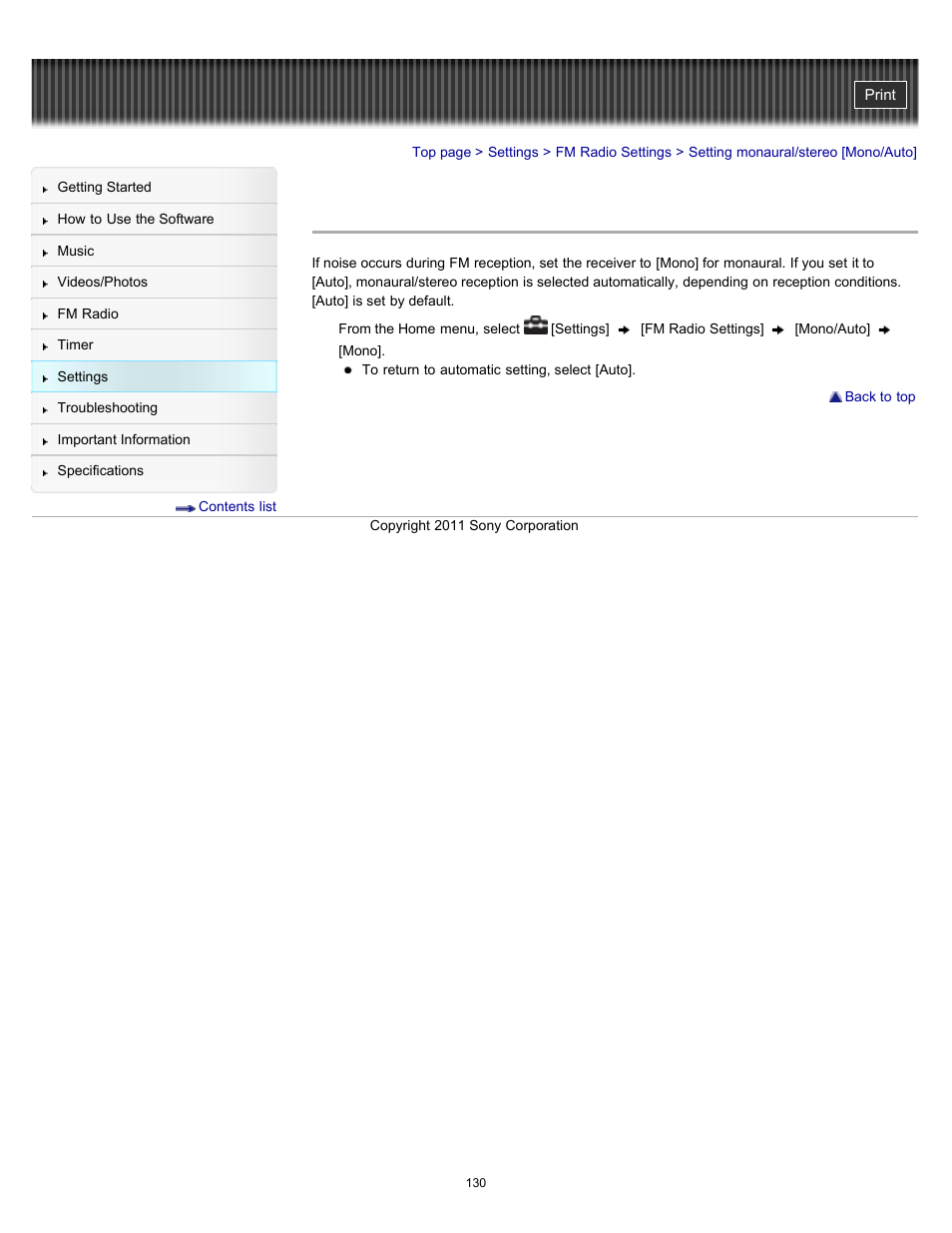 Setting monaural/stereo [mono/auto | Sony NWZ-E364BLK User Manual | Page 130 / 172