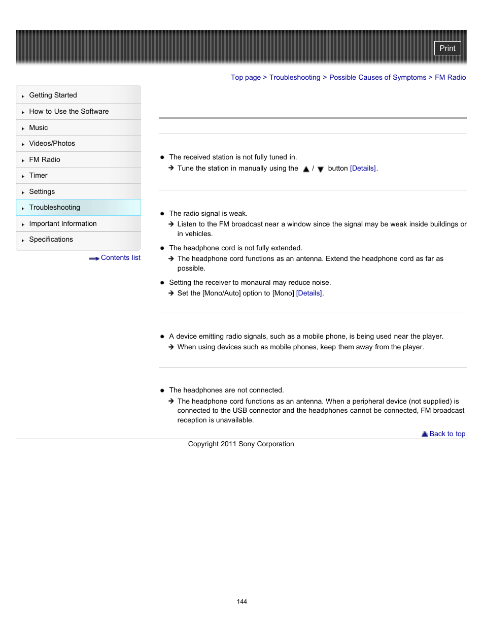 Fm radio | Sony NWZ-E364BLK User Manual | Page 144 / 172