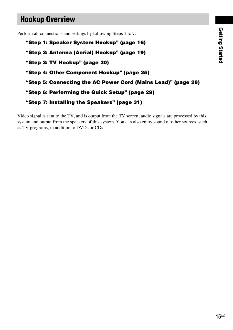 Hookup overview | Sony DAV-X1 User Manual | Page 15 / 99