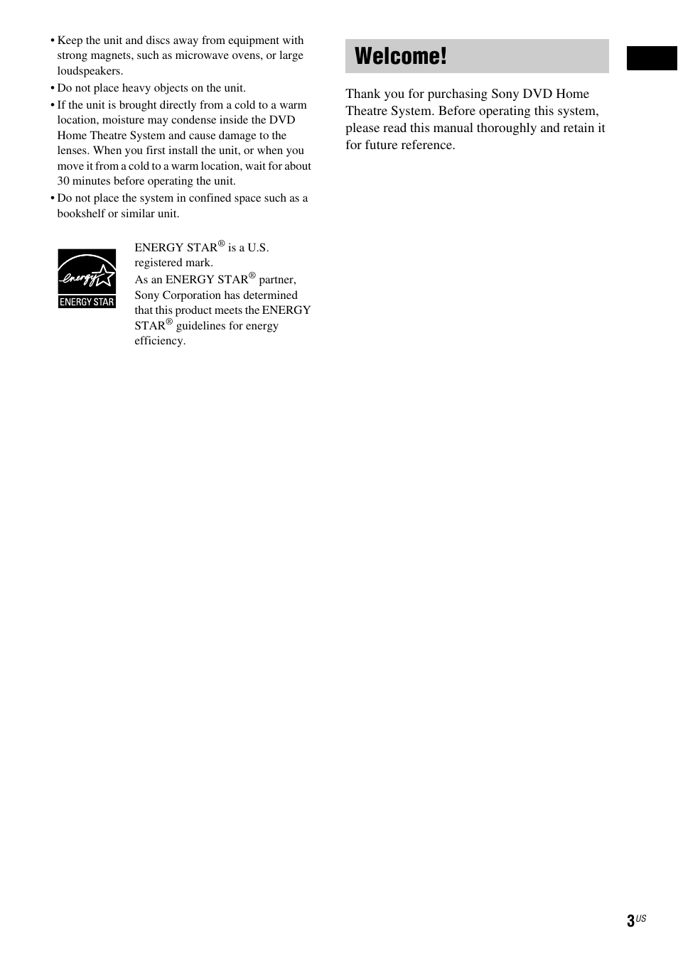Welcome | Sony DAV-X1 User Manual | Page 3 / 99