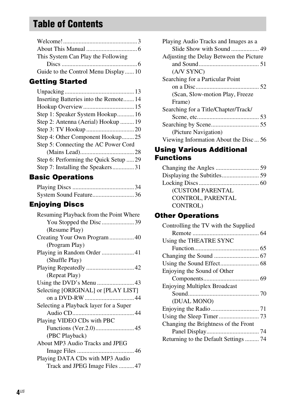 Sony DAV-X1 User Manual | Page 4 / 99