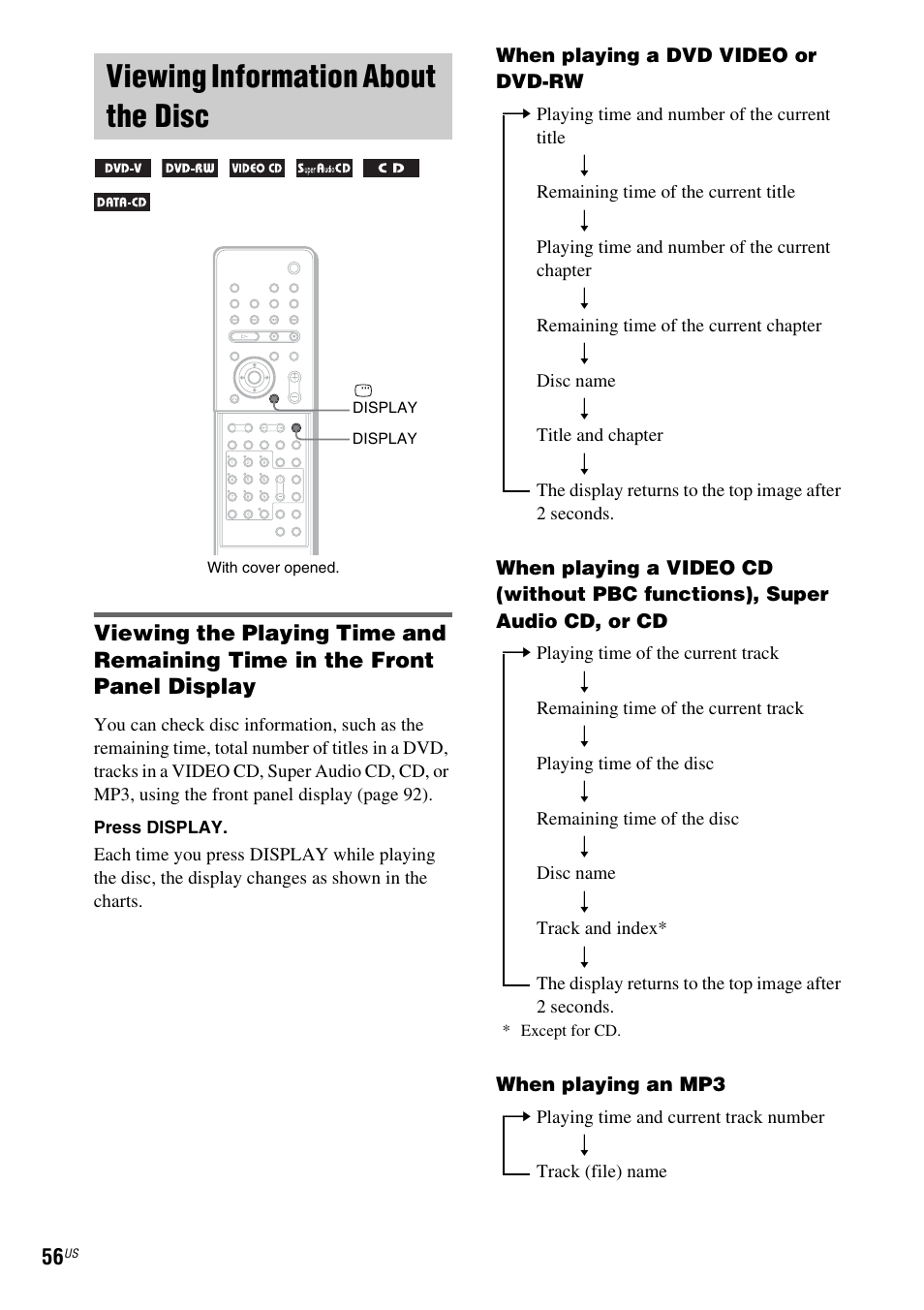 Viewing information about the disc | Sony DAV-X1 User Manual | Page 56 / 99