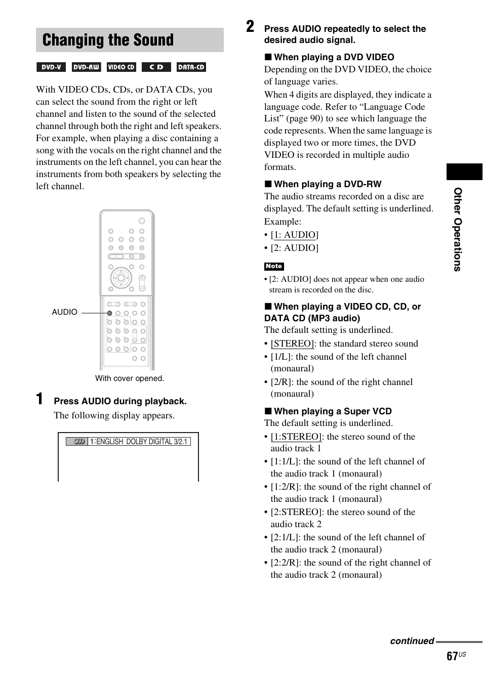 Changing the sound | Sony DAV-X1 User Manual | Page 67 / 99