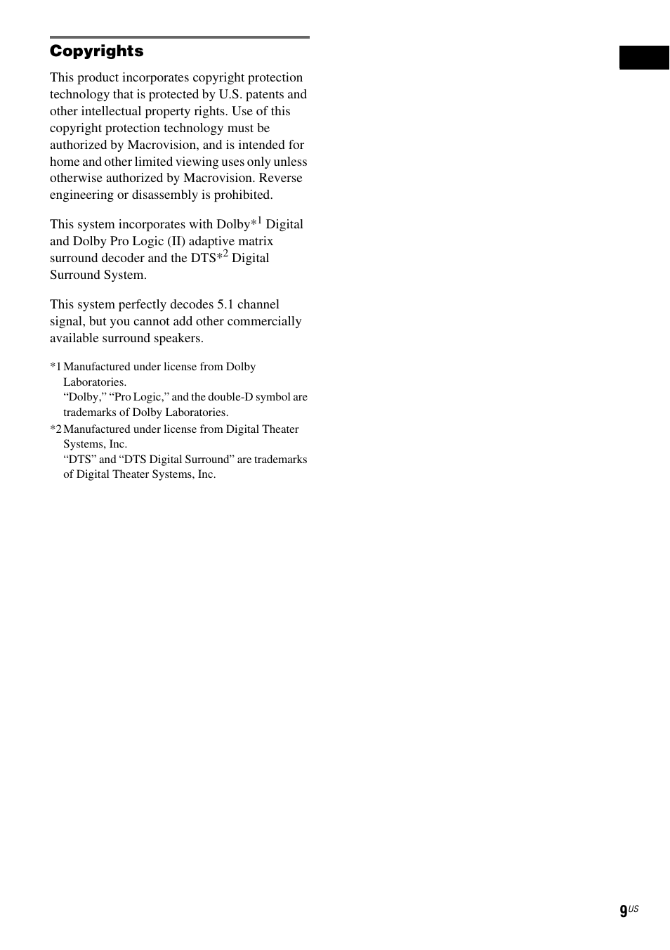 Copyrights | Sony DAV-X1 User Manual | Page 9 / 99