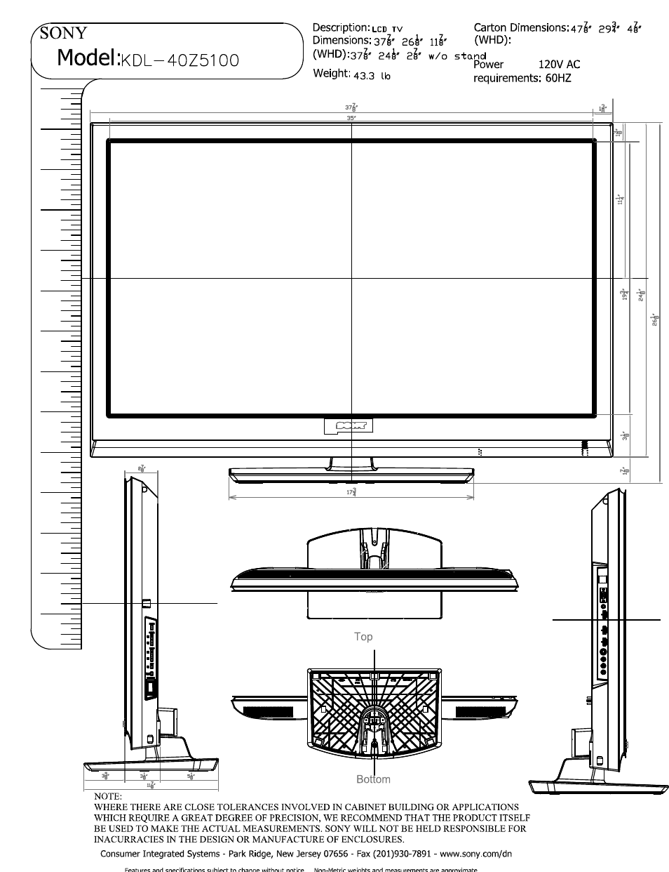 Sony KDL-40Z5100 User Manual | 2 pages