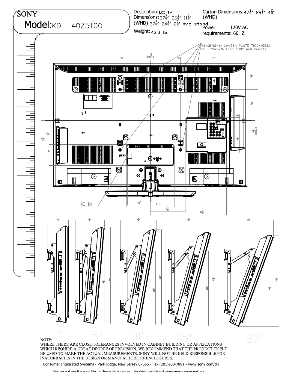 Model, Whd):37i | Sony KDL-40Z5100 User Manual | Page 2 / 2
