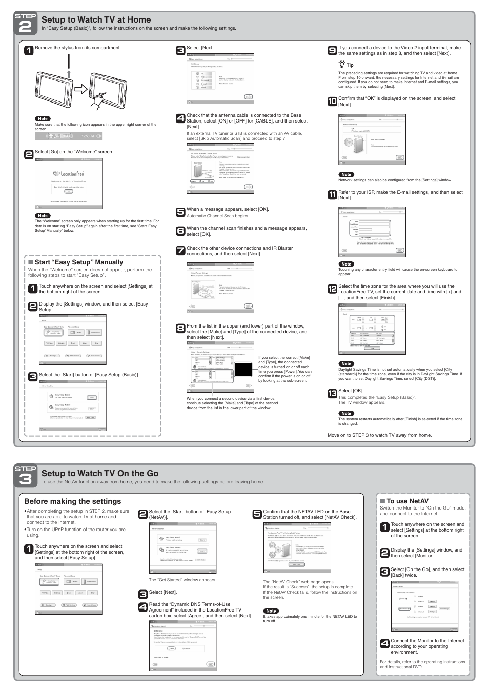 Setup to watch tv at home, Setup to watch tv on the go | Sony LF-X11 User Manual | Page 2 / 2