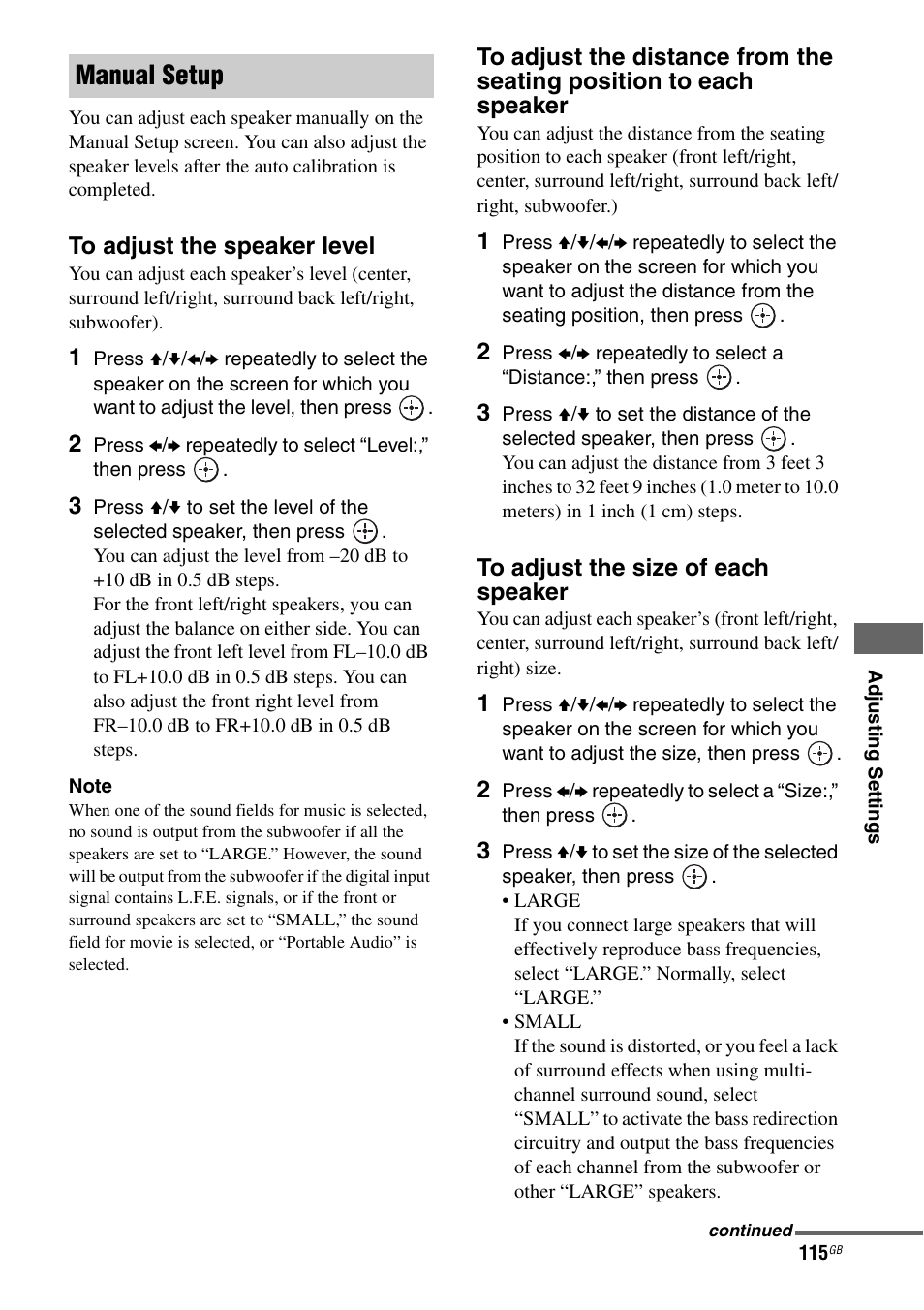 Manual setup | Sony STR-DA6400ES User Manual | Page 115 / 175