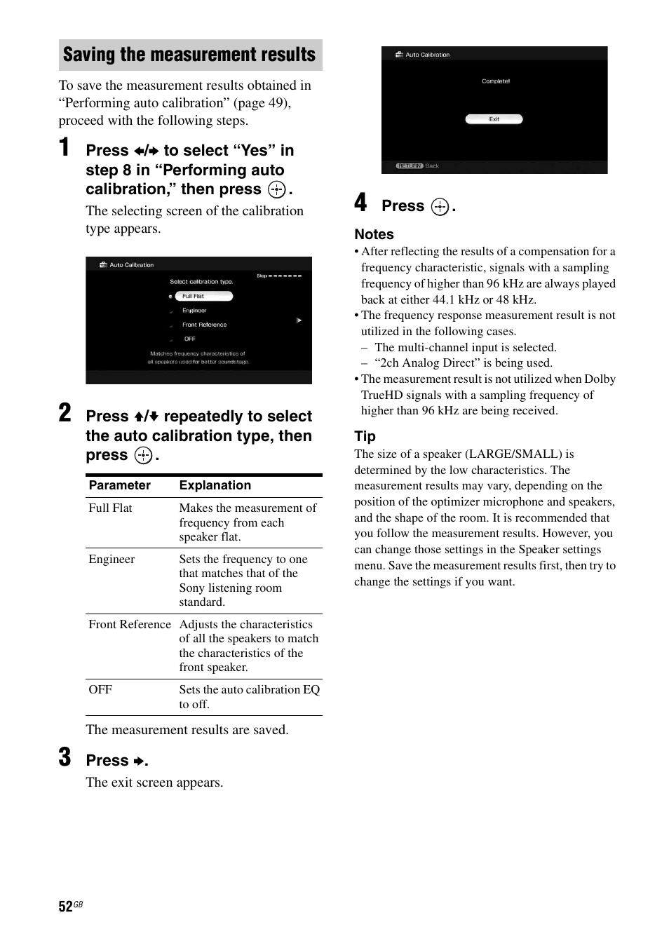 Saving the measurement results | Sony STR-DA6400ES User Manual | Page 52 / 175