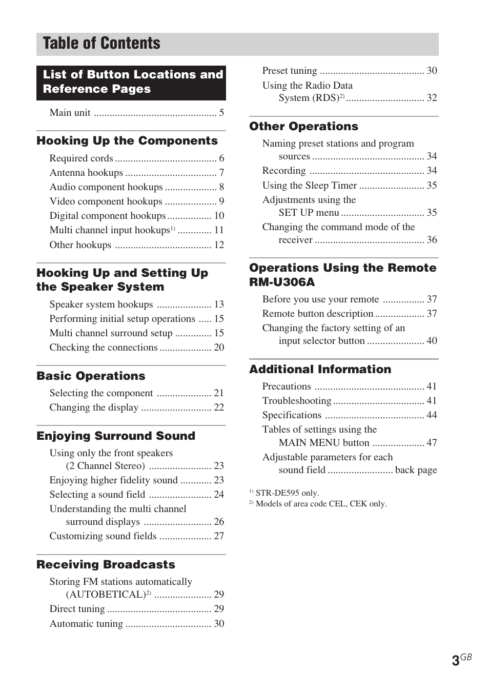 Sony STR-DE495 User Manual | Page 3 / 48