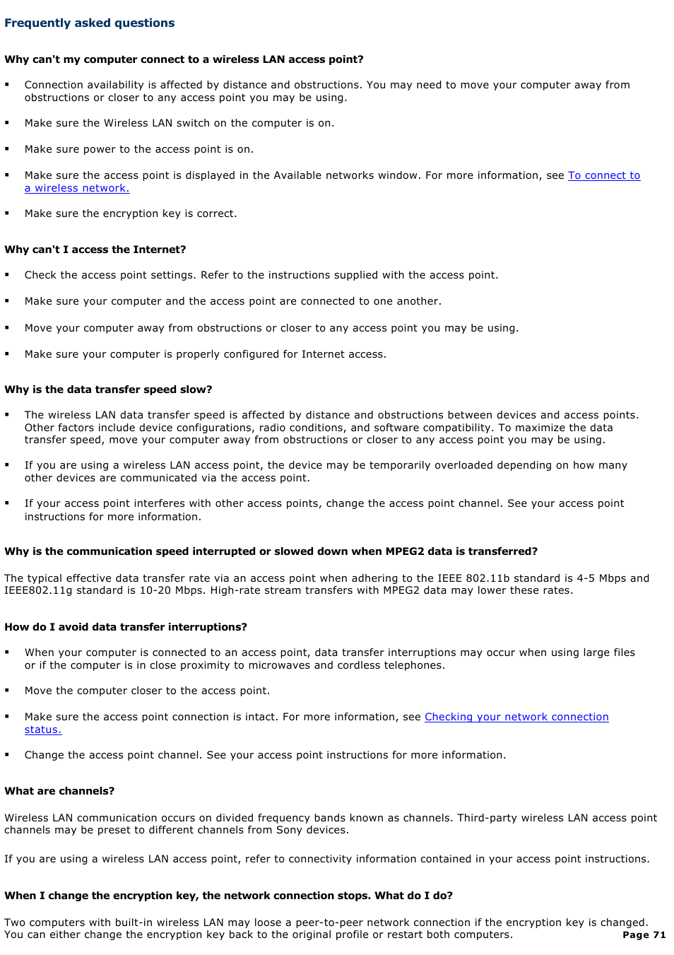 Frequently asked questions | Sony PCG-K23 User Manual | Page 71 / 149