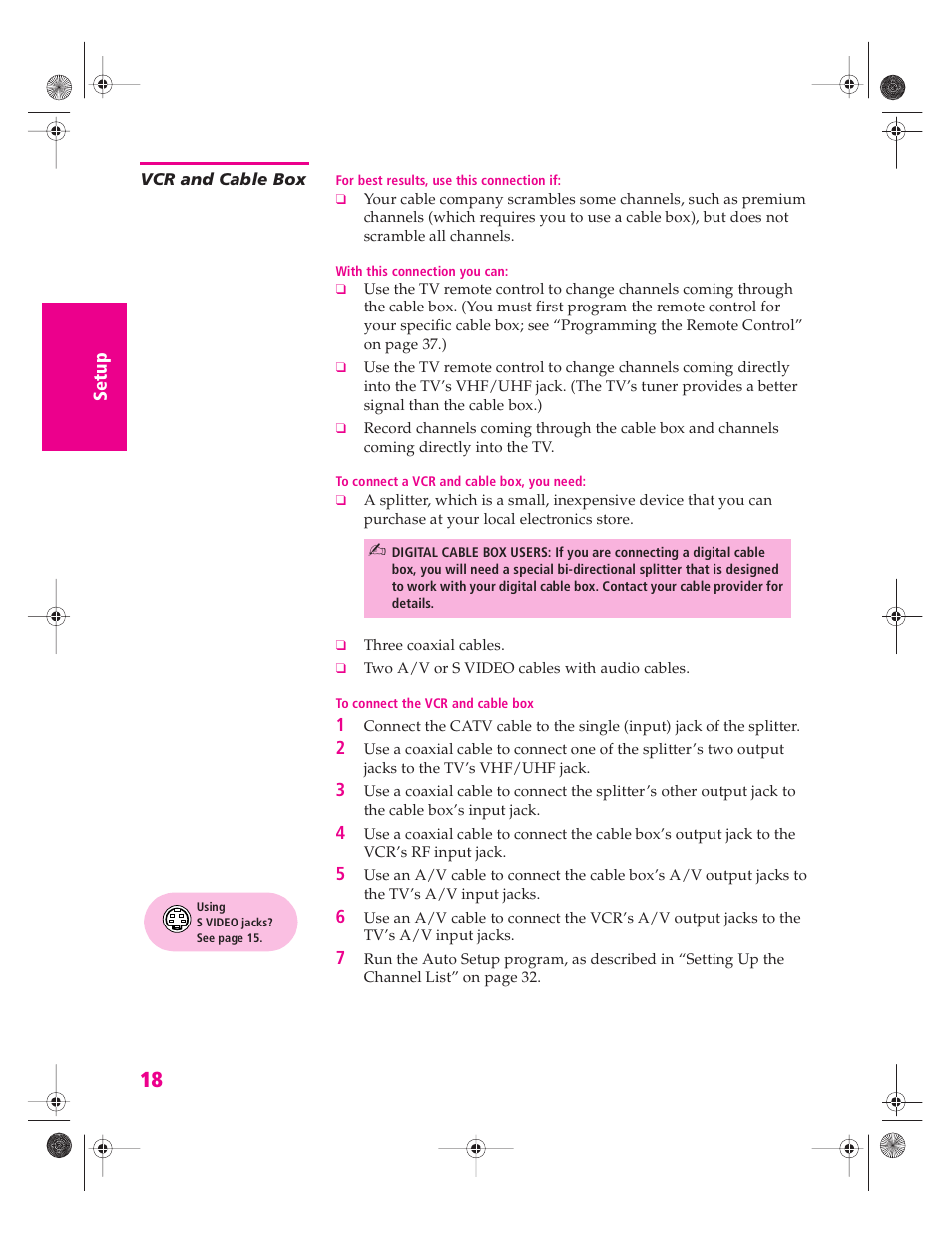 Vcr and cable box | Sony KV-34HS420 User Manual | Page 19 / 73