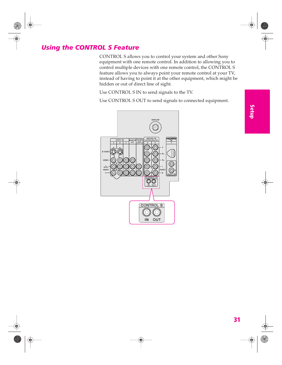 Using the control s feature | Sony KV-34HS420 User Manual | Page 32 / 73