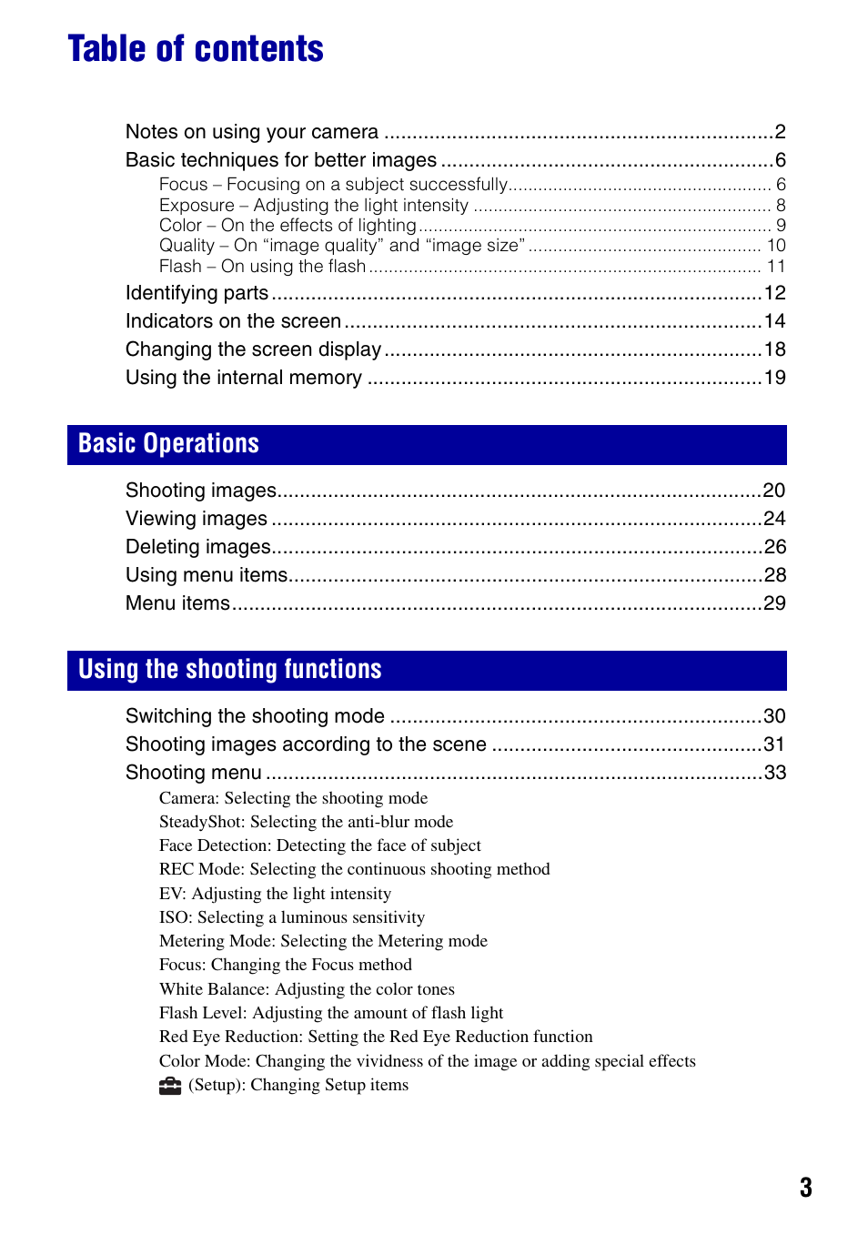 Sony DSC-S930 User Manual | Page 3 / 100