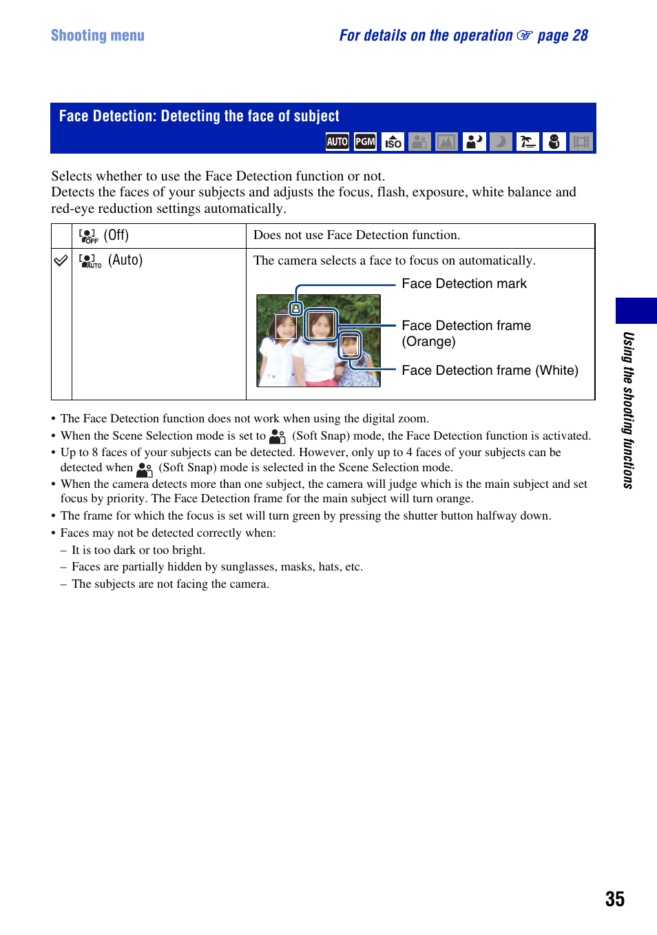 Face detection: detecting the face of subject | Sony DSC-S930 User Manual | Page 35 / 100