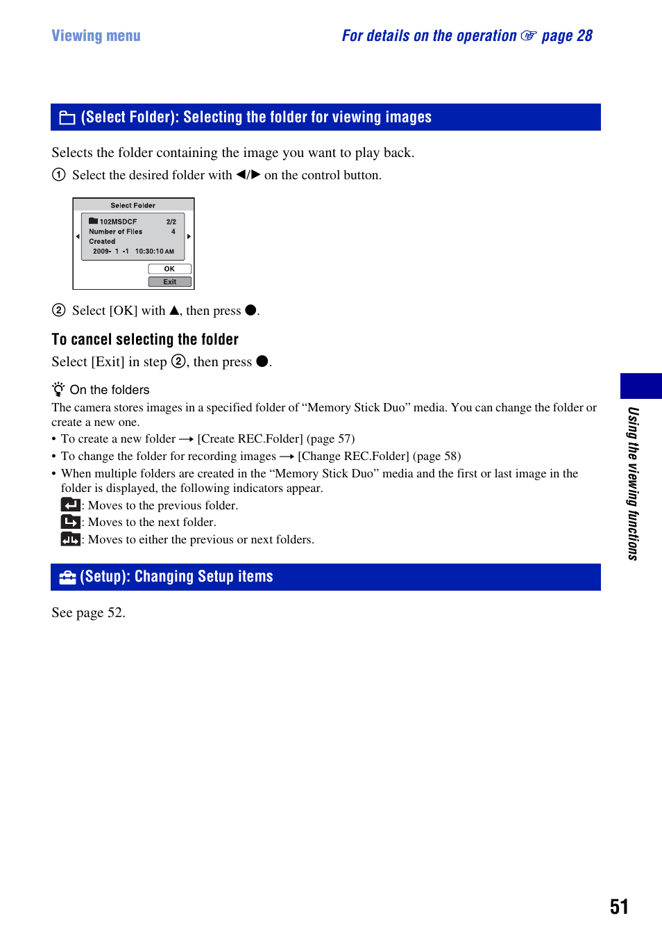 Setup): changing setup items | Sony DSC-S930 User Manual | Page 51 / 100