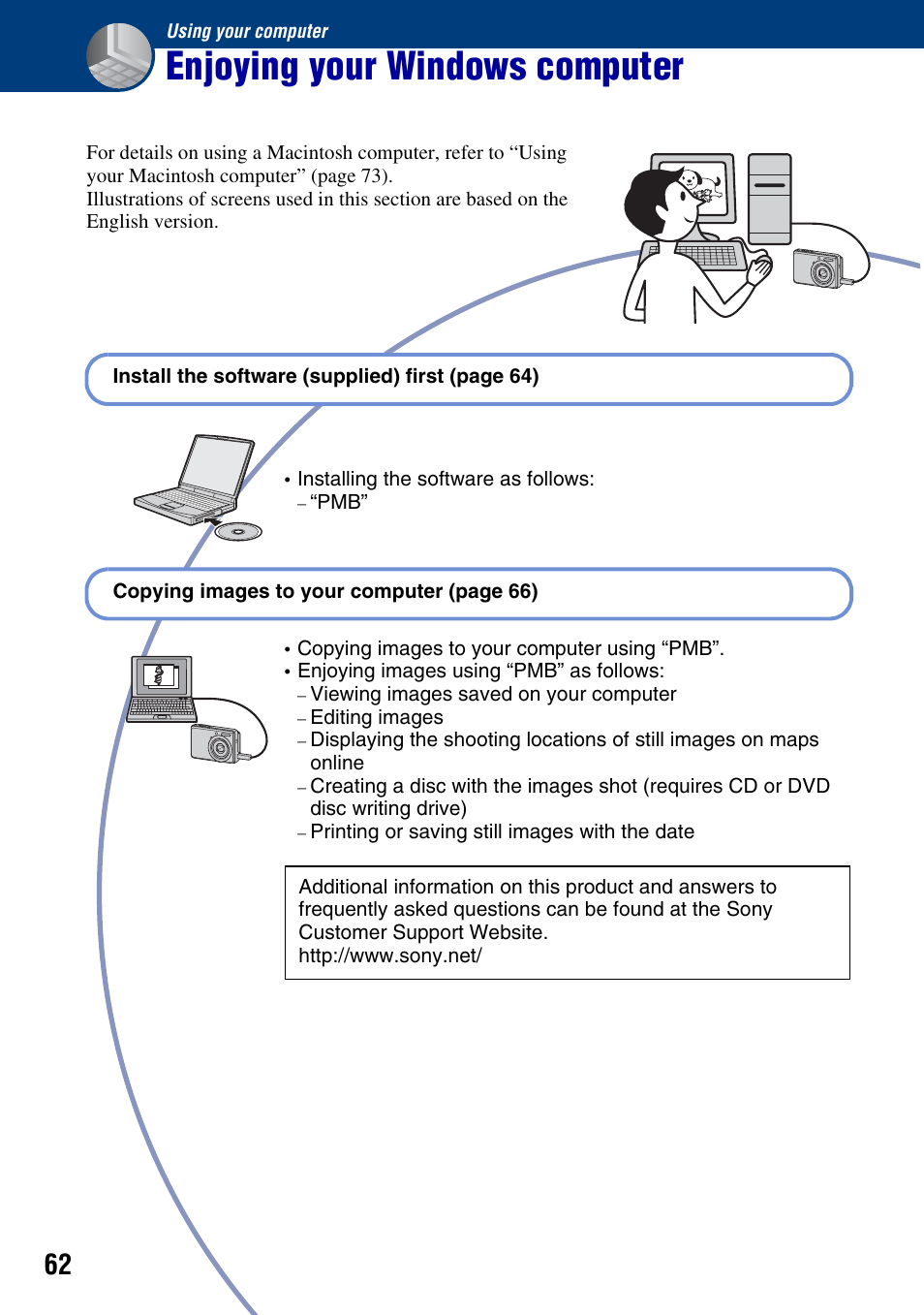 Using your computer, Enjoying your windows computer | Sony DSC-S930 User Manual | Page 62 / 100