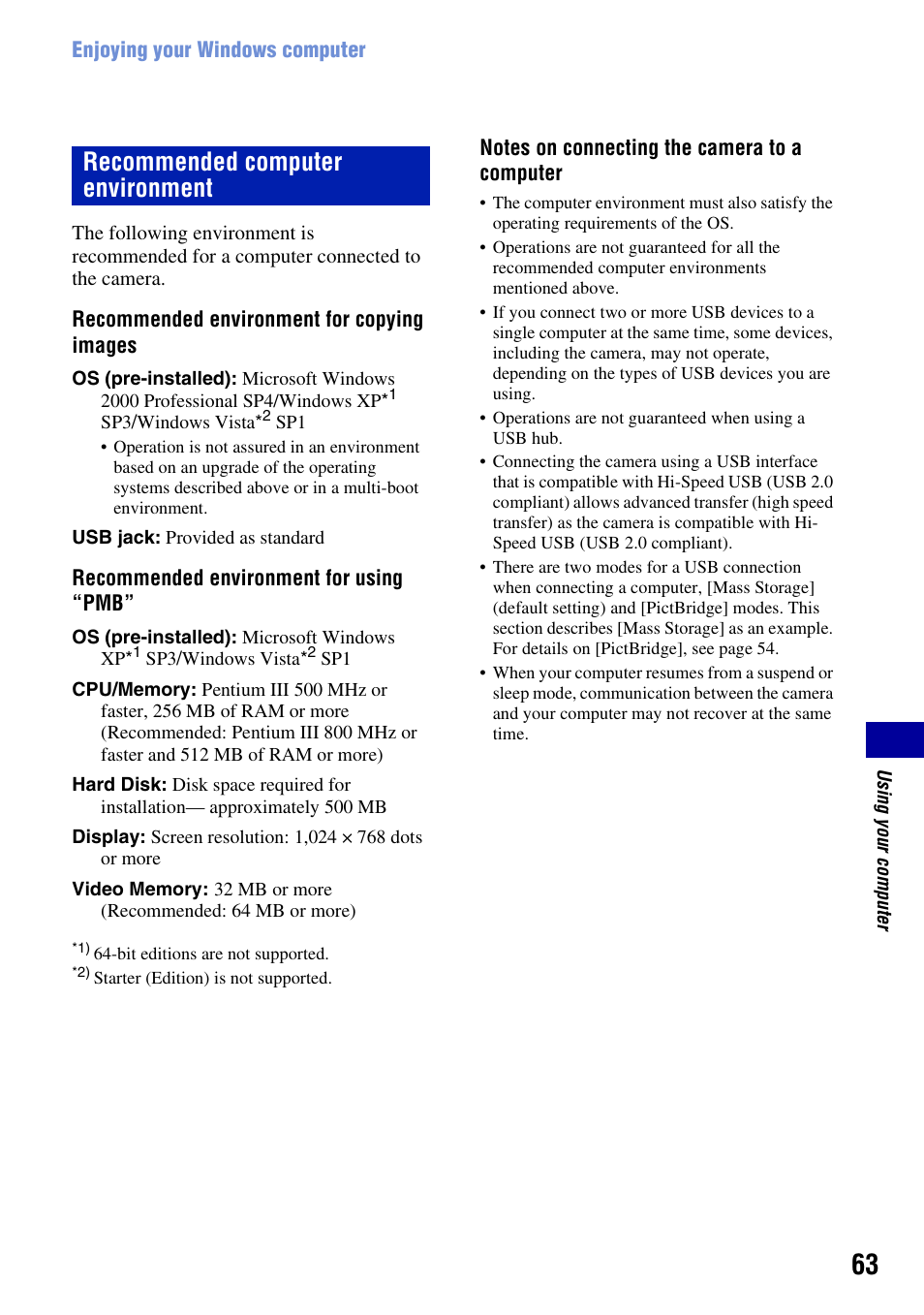 Recommended computer environment | Sony DSC-S930 User Manual | Page 63 / 100