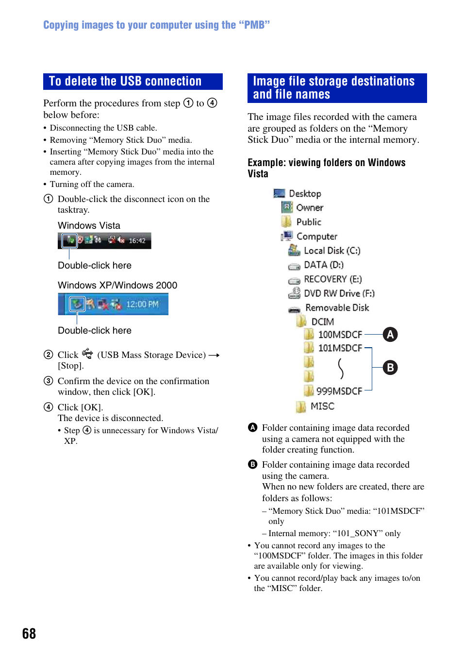 Image file storage destinations and file names | Sony DSC-S930 User Manual | Page 68 / 100