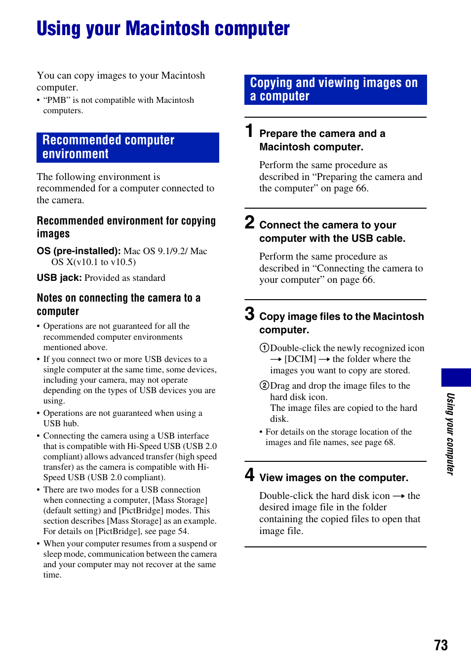 Using your macintosh computer | Sony DSC-S930 User Manual | Page 73 / 100