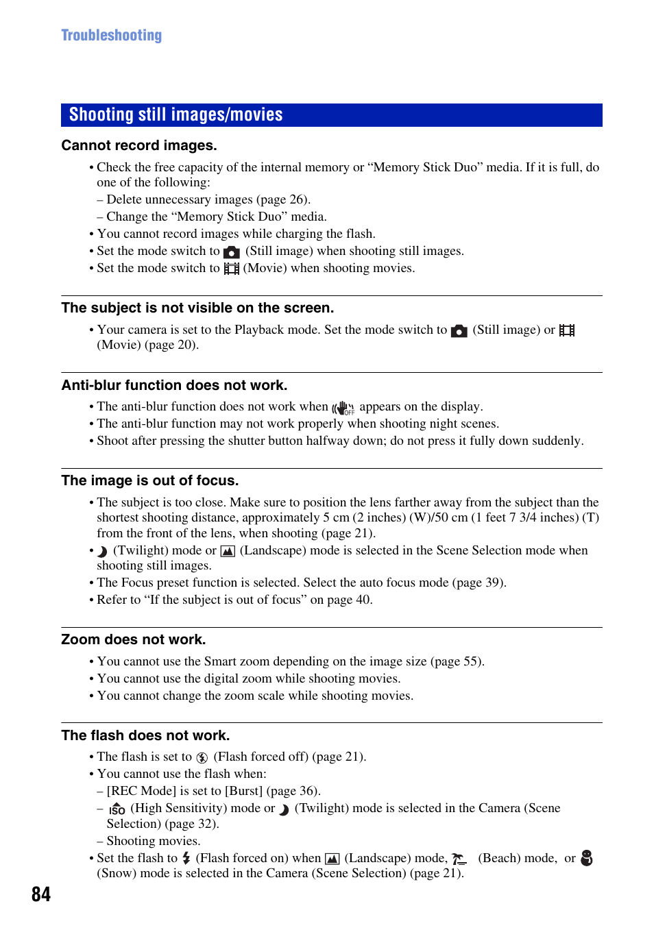 Shooting still images/movies | Sony DSC-S930 User Manual | Page 84 / 100