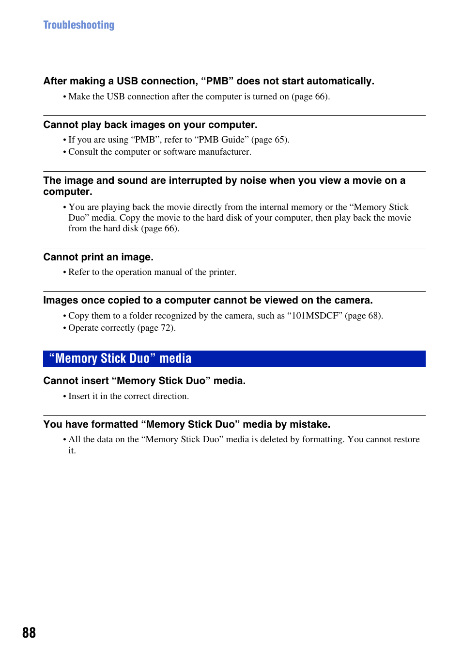 Memory stick duo” media | Sony DSC-S930 User Manual | Page 88 / 100