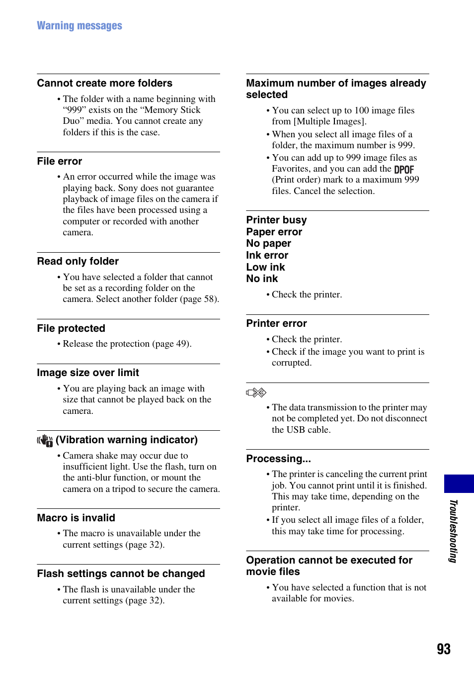Sony DSC-S930 User Manual | Page 93 / 100