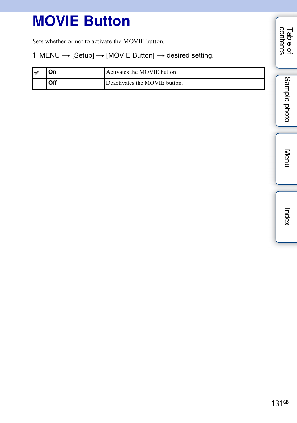 Movie button | Sony ILCE-3000 User Manual | Page 131 / 195