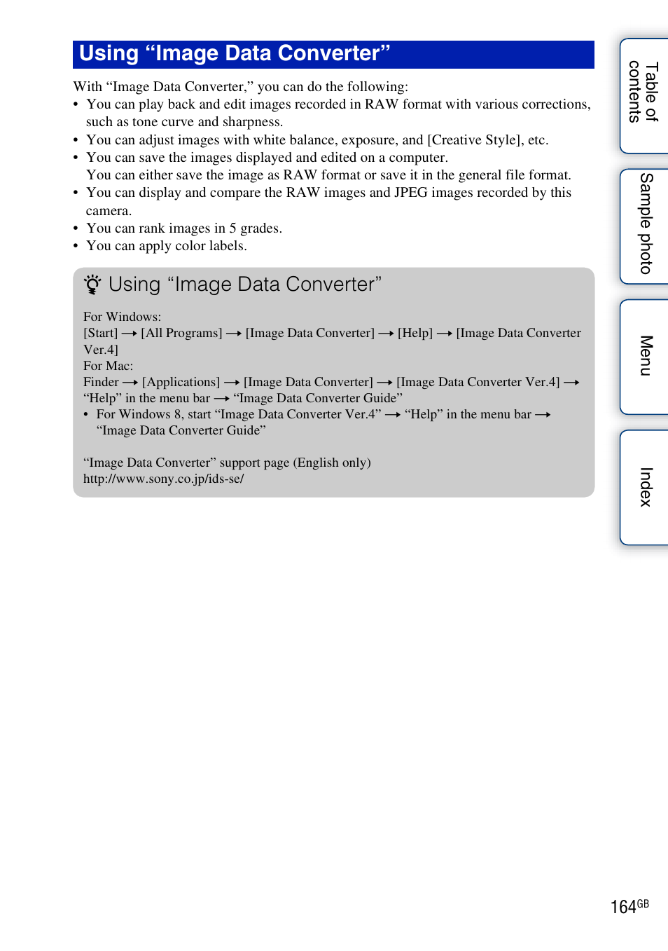 Using “image data converter | Sony ILCE-3000 User Manual | Page 164 / 195