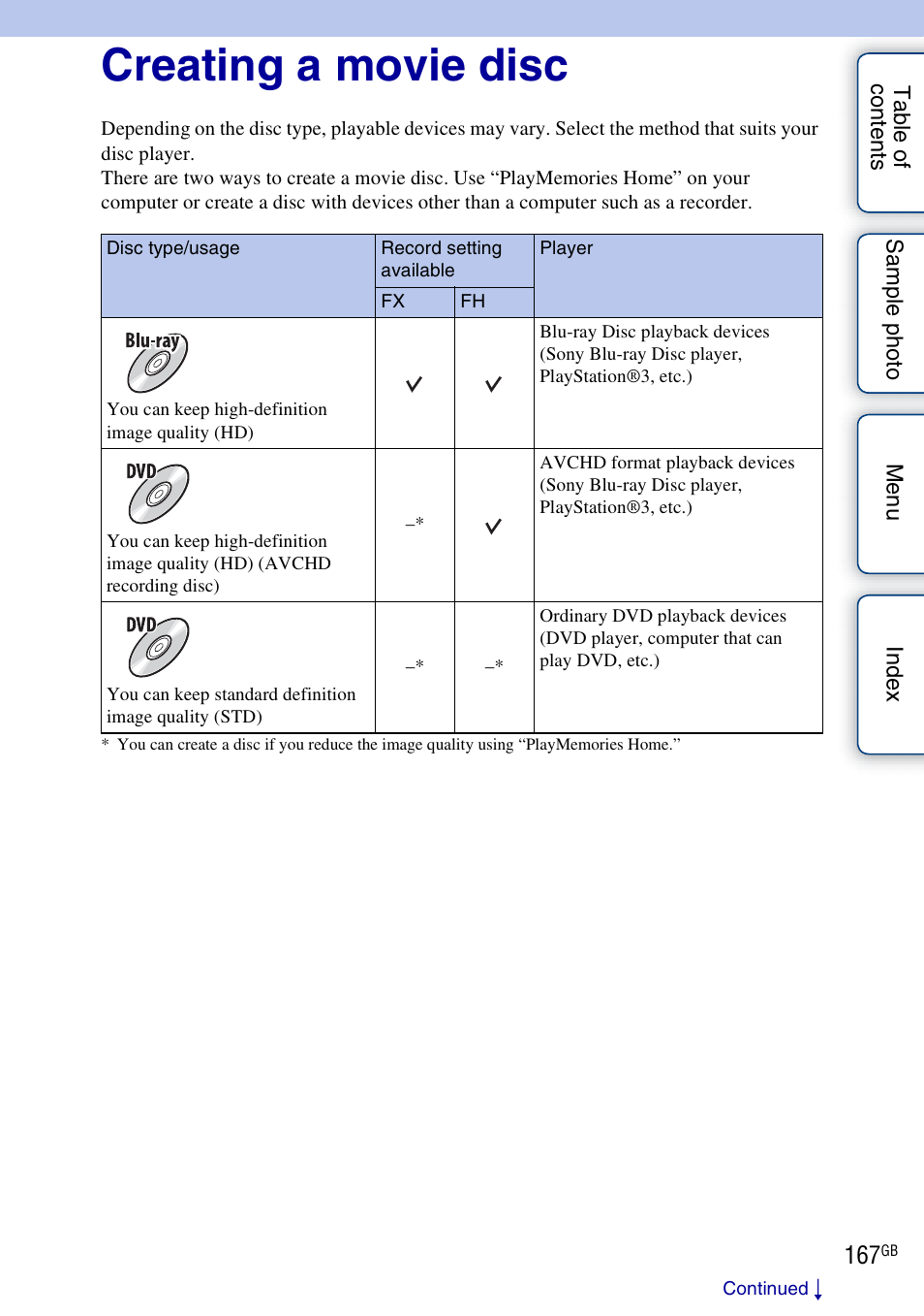 Creating a movie disc | Sony ILCE-3000 User Manual | Page 167 / 195