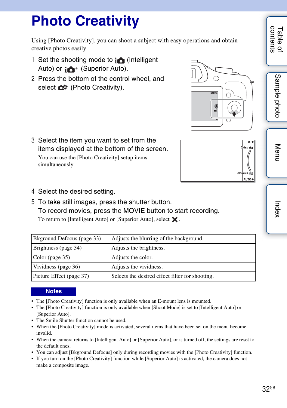 Photo creativity, Using the photo creativity function | Sony ILCE-3000 User Manual | Page 32 / 195