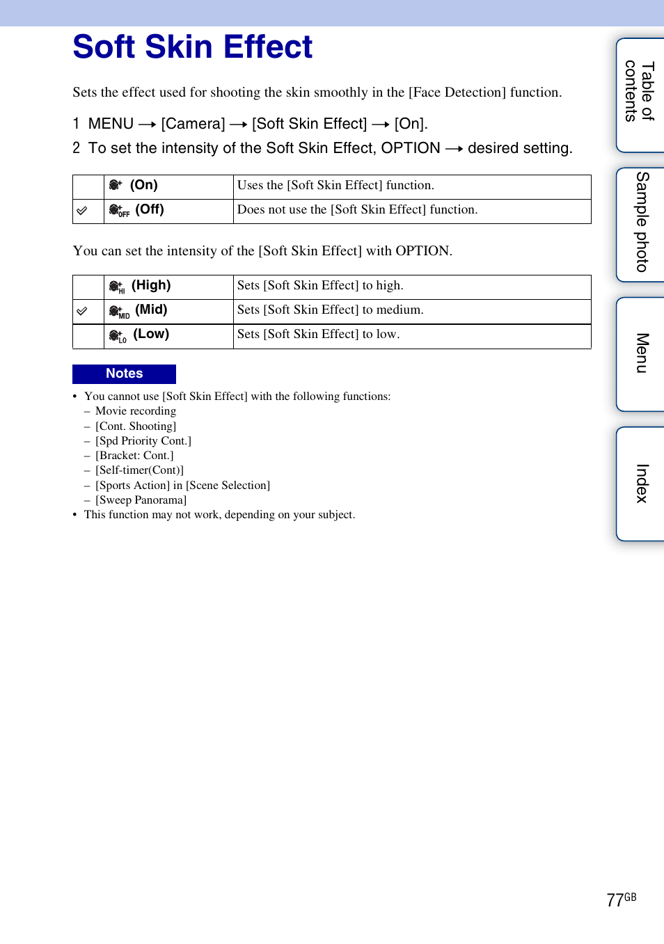 Soft skin effect | Sony ILCE-3000 User Manual | Page 77 / 195