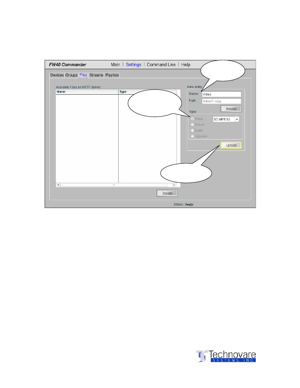 Using the software, Settings), Continued uploading media files to server | Sony ICS-FW40 User Manual | Page 18 / 31