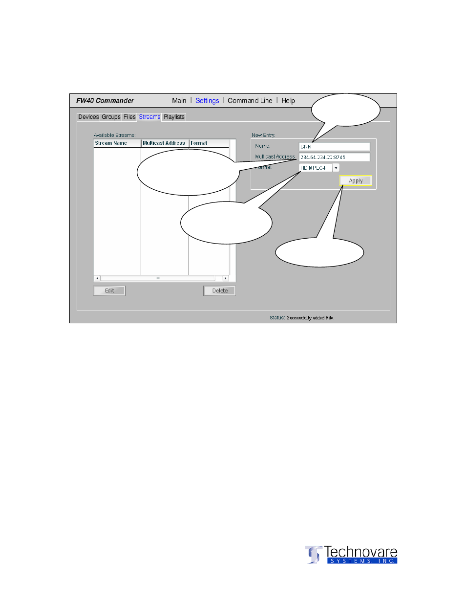 Using the software, Settings), Continued registering streams | Sony ICS-FW40 User Manual | Page 19 / 31