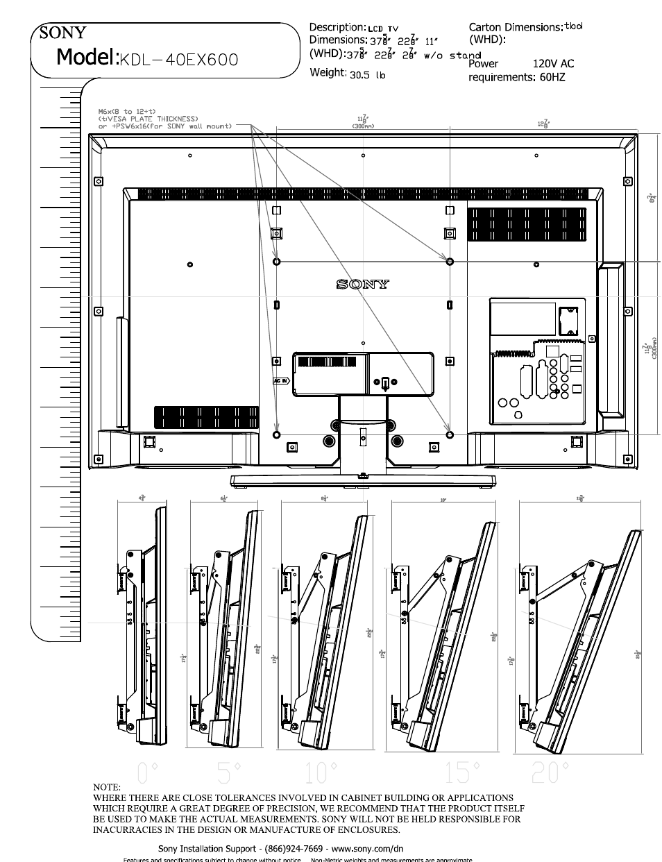 Model | Sony KDL-40EX600 User Manual | Page 2 / 3