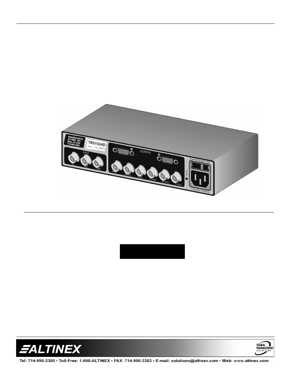 Altinex HDTV/DVD/Component Video to RGBHV Transcoder TR6102HD User Manual | 7 pages