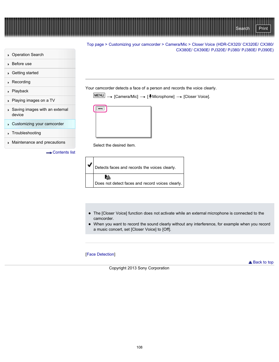 Closer voice, Pj390e), Handycam" user guide | Sony HDR-CX290 User Manual | Page 115 / 213