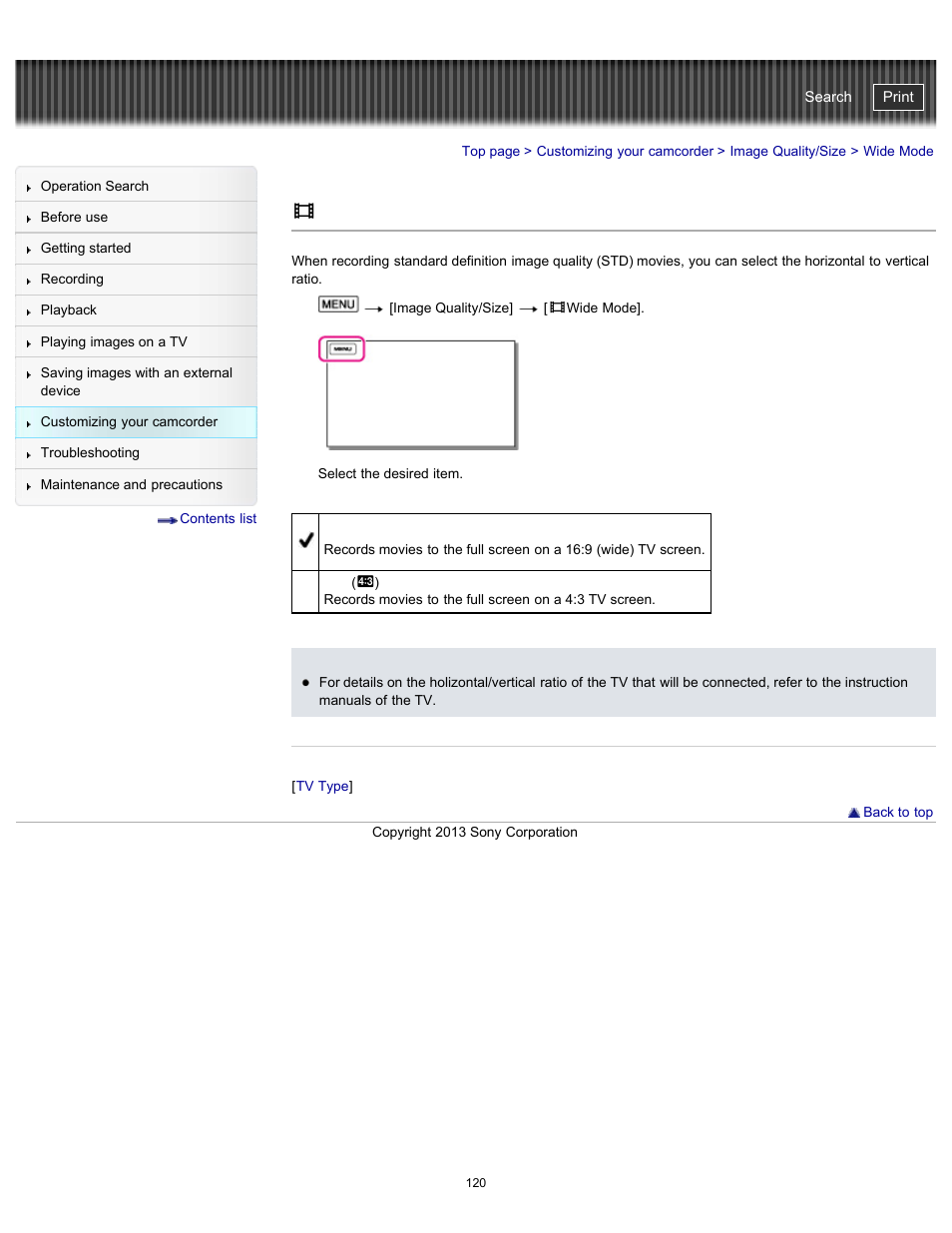 Wide mode, Handycam" user guide | Sony HDR-CX290 User Manual | Page 127 / 213