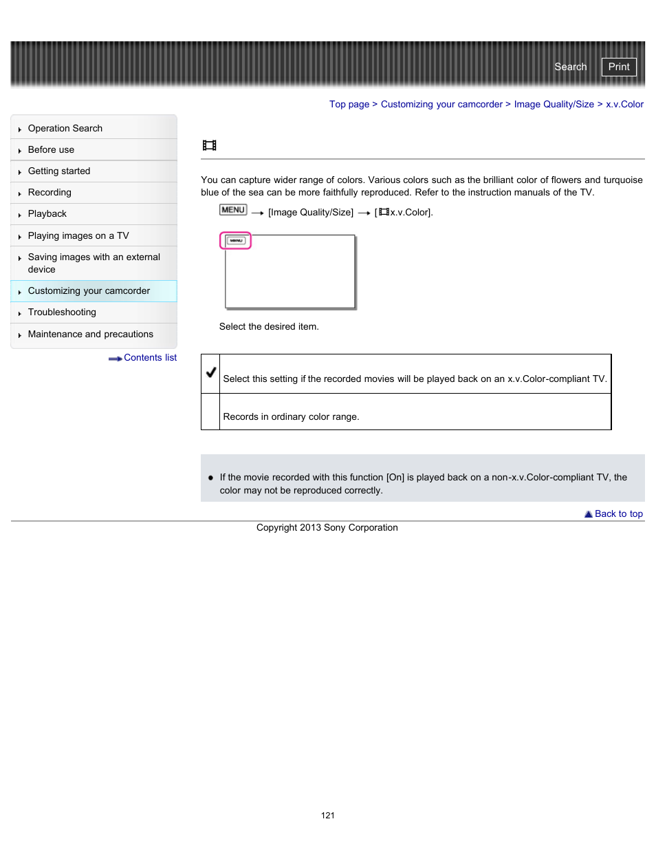 X.v.color, Handycam" user guide | Sony HDR-CX290 User Manual | Page 128 / 213