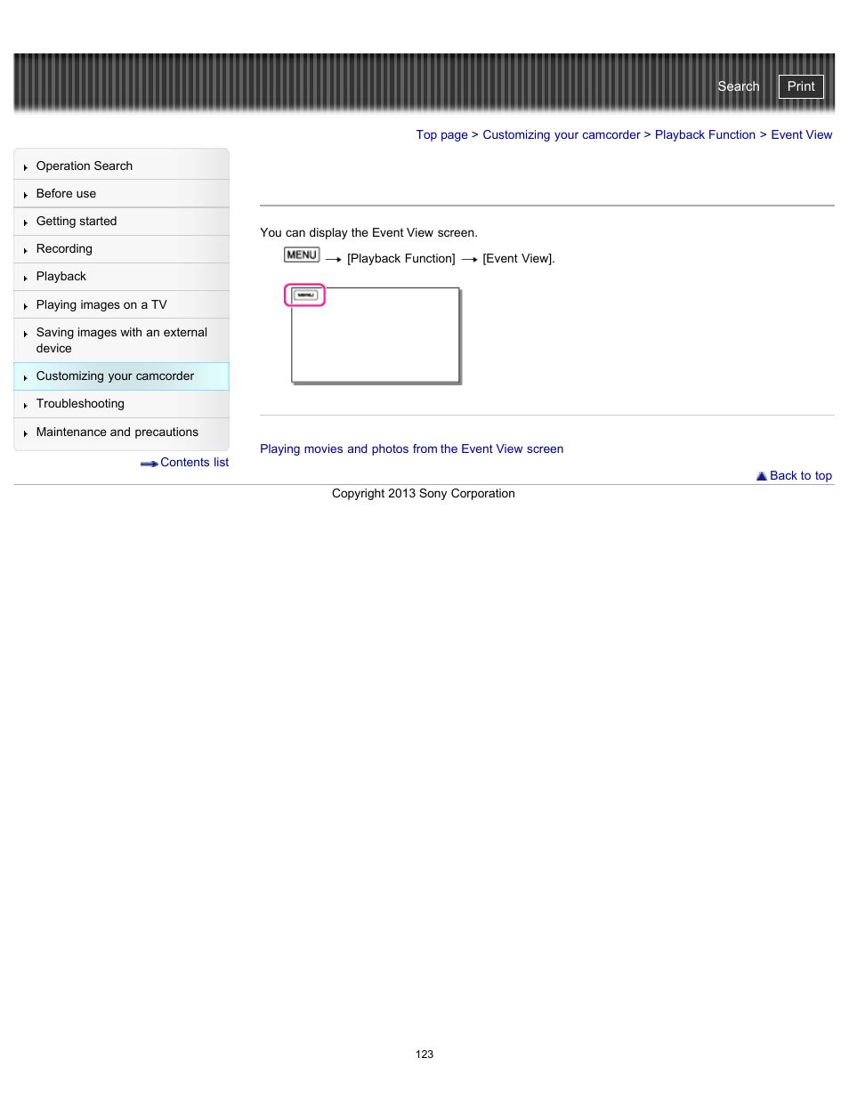 Event view, Handycam" user guide | Sony HDR-CX290 User Manual | Page 130 / 213