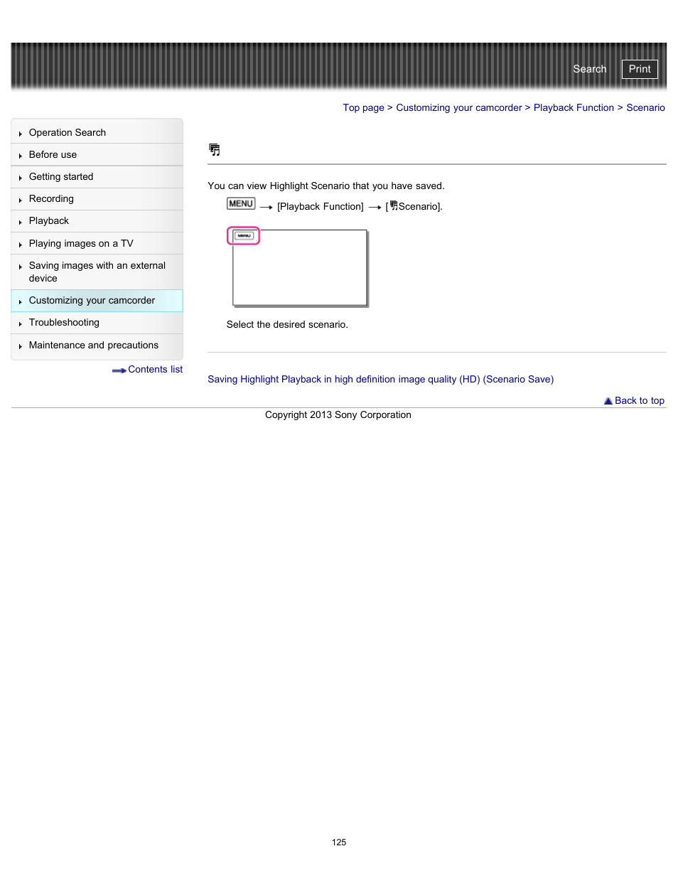 Scenario, Handycam" user guide | Sony HDR-CX290 User Manual | Page 132 / 213