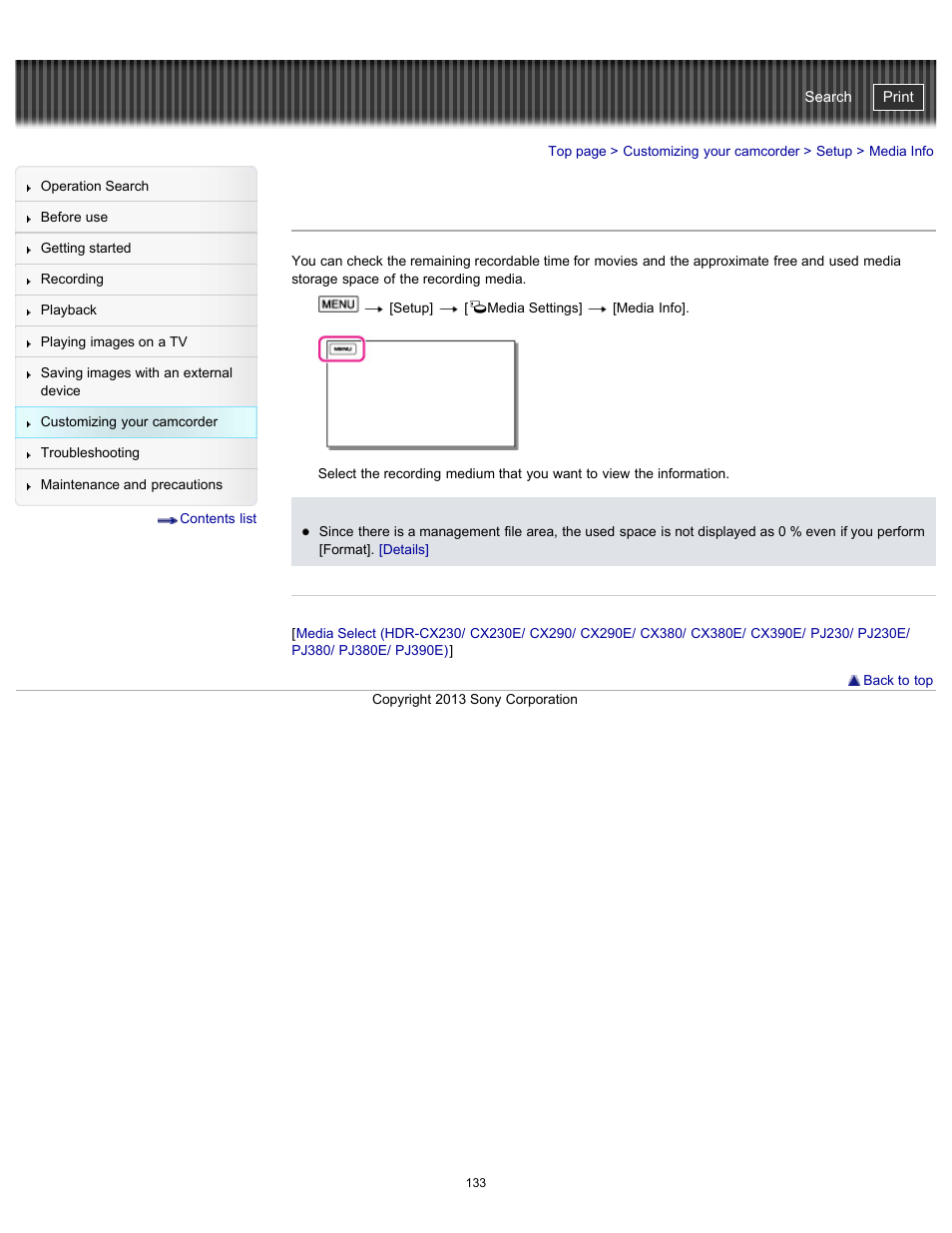 Media info, Handycam" user guide | Sony HDR-CX290 User Manual | Page 140 / 213