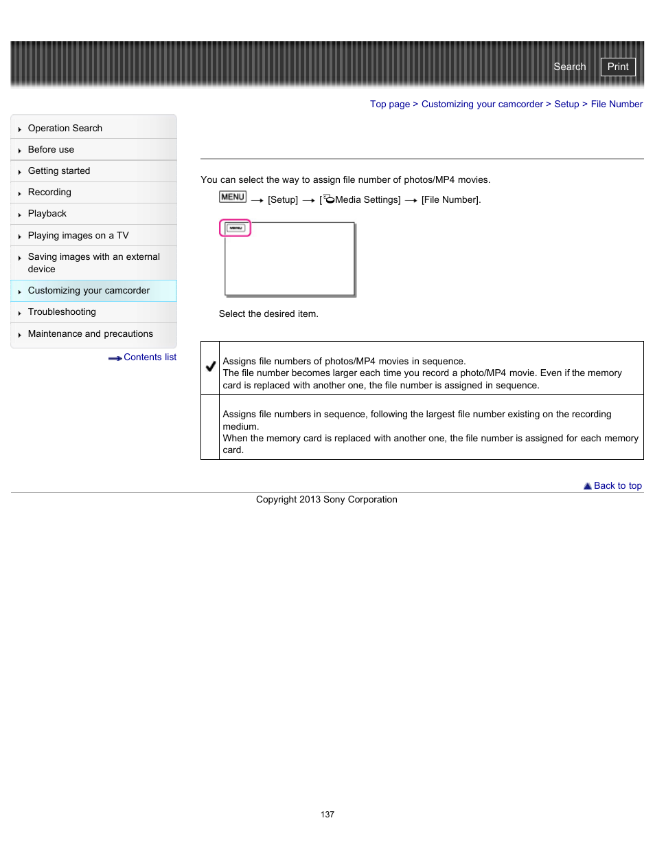 File number, Handycam" user guide | Sony HDR-CX290 User Manual | Page 144 / 213