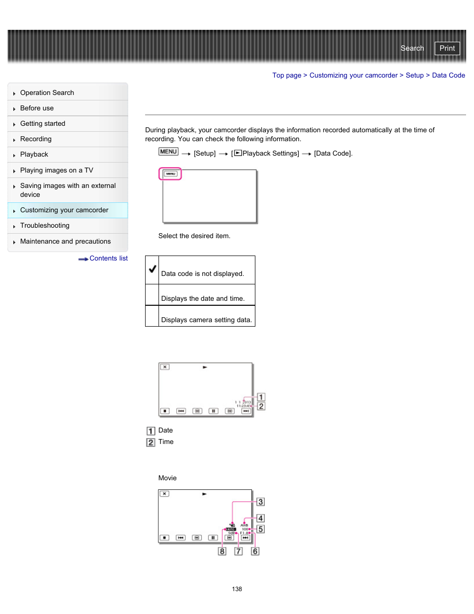 Data code, Handycam" user guide | Sony HDR-CX290 User Manual | Page 145 / 213