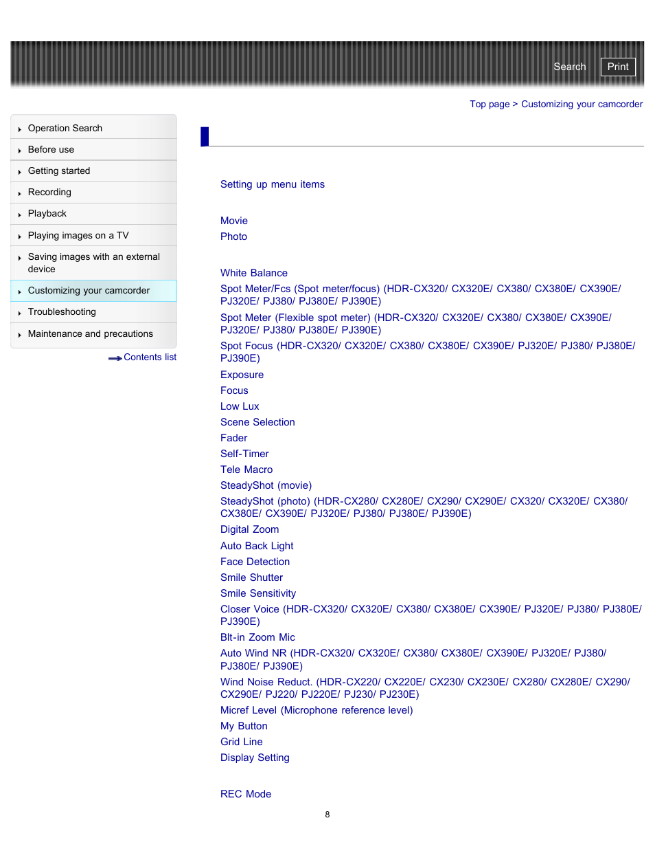 Customizing your camcorder, Using menu items, Shooting mode | Camera/mic, Image quality/size | Sony HDR-CX290 User Manual | Page 15 / 213