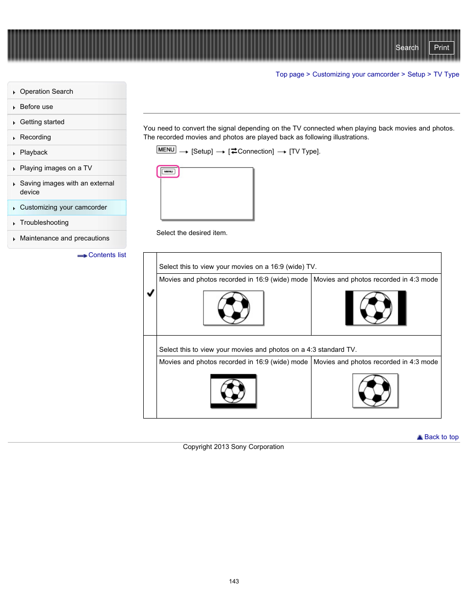 Tv type, Handycam" user guide | Sony HDR-CX290 User Manual | Page 150 / 213